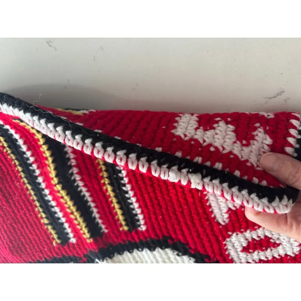 Handmade chunky crochet Dale Earnhardt Jr pillowcase vtg red white black racing